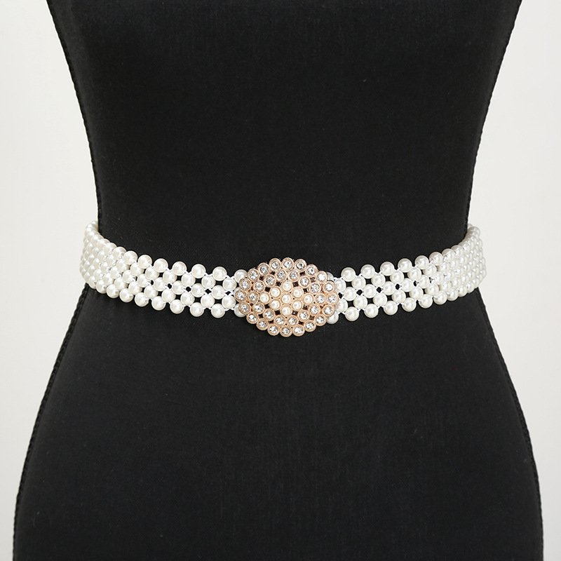liyue custom pearl waist chain women fashion dress decoration elastic Korean version temperament thin waistband