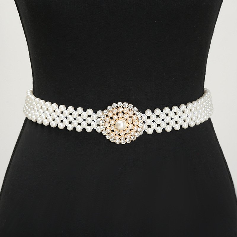liyue custom pearl waist chain women fashion dress decoration elastic Korean version temperament thin waistband