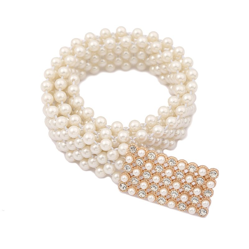 liyue custom pearl waist chain women fashion dress decoration elastic Korean version temperament thin waistband
