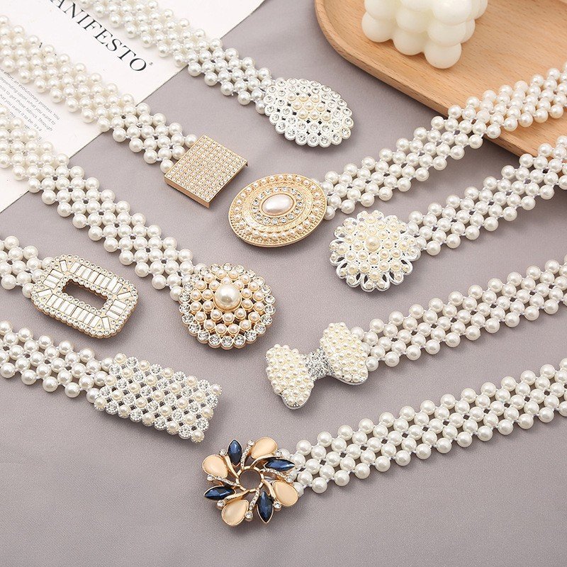 liyue custom pearl waist chain women fashion dress decoration elastic Korean version temperament thin waistband