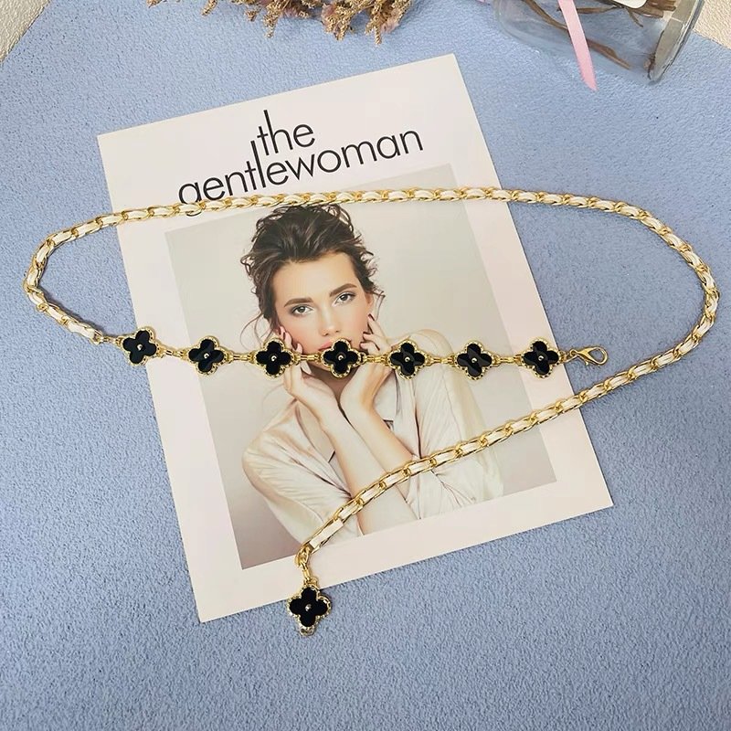 Latest Catalog Designer Leather Belts Classic Leather Chain Belts Famous Four Leaf Clover Belts Adjustable Women Waist Chain
