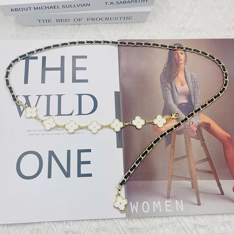 Latest Catalog Designer Leather Belts Classic Leather Chain Belts Famous Four Leaf Clover Belts Adjustable Women Waist Chain