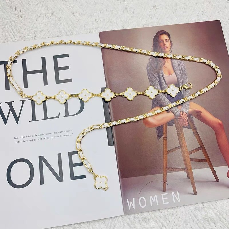 Latest Catalog Designer Leather Belts Classic Leather Chain Belts Famous Four Leaf Clover Belts Adjustable Women Waist Chain