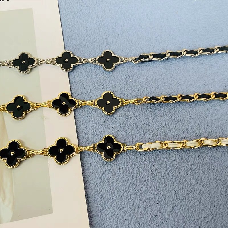 Latest Catalog Designer Leather Belts Classic Leather Chain Belts Famous Four Leaf Clover Belts Adjustable Women Waist Chain