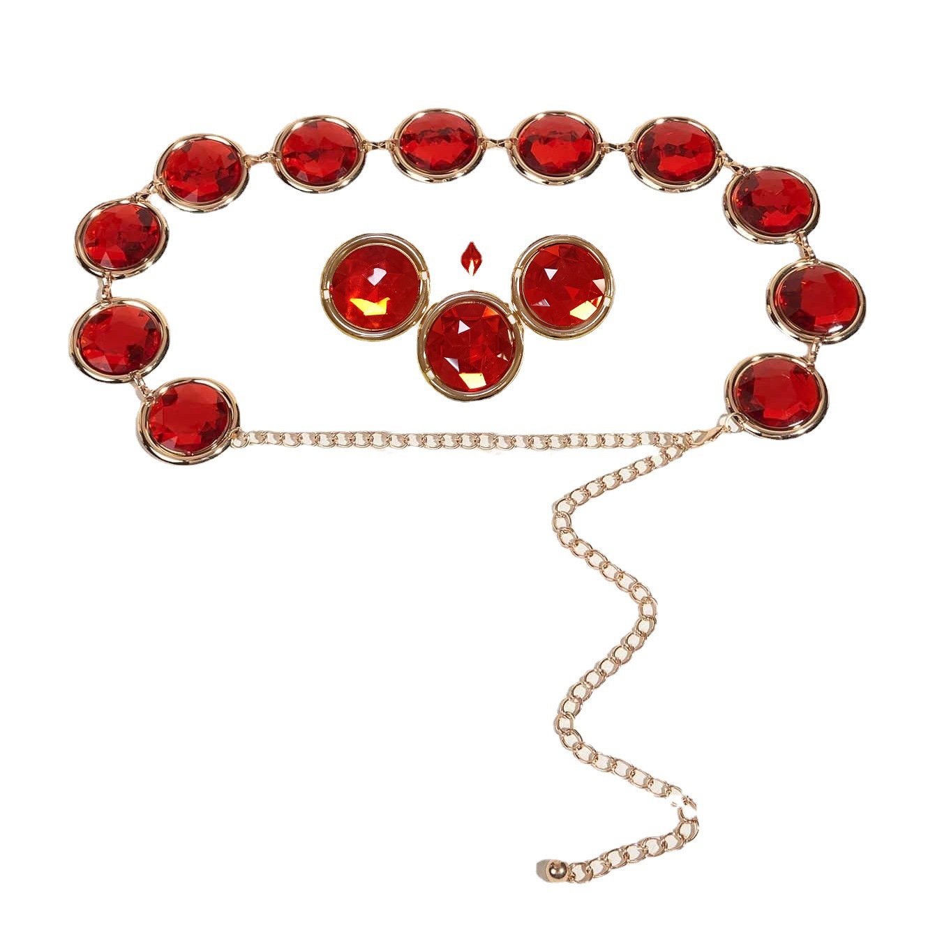 Red Gem Waist Belt Anime Cosplay Stone Chain Western Belt Adjustable Halloween Rhinestone Belt Cosplay Props Accessories