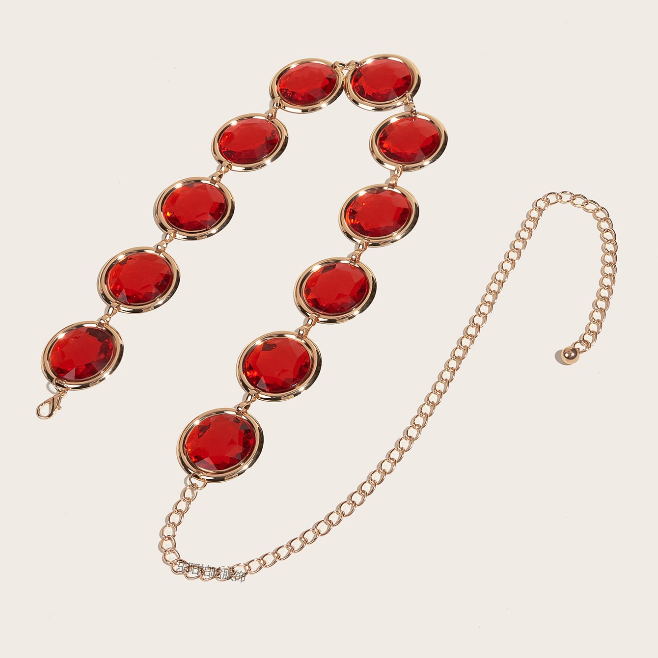Red Gem Waist Belt Anime Cosplay Stone Chain Western Belt Adjustable Halloween Rhinestone Belt Cosplay Props Accessories