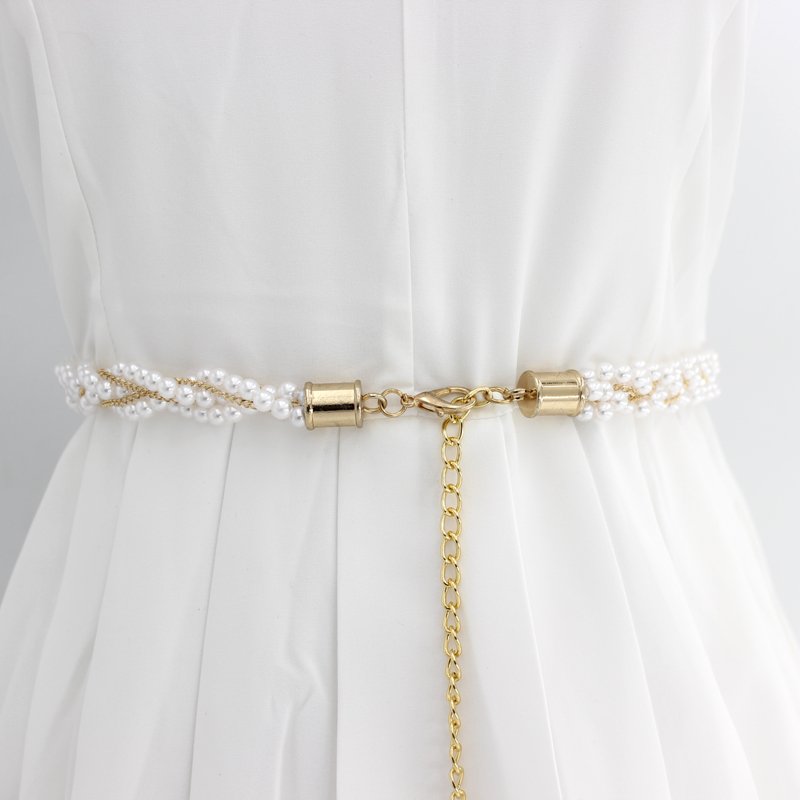 On Promotion 2021 New Hot sale women white pearl metal chian for girls dresses suits most waist big plus size belt