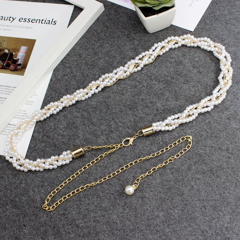 On Promotion 2021 New Hot sale women white pearl metal chian for girls dresses suits most waist big plus size belt