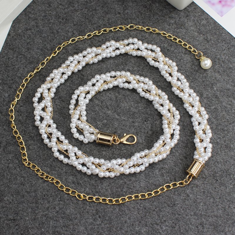On Promotion 2021 New Hot sale women white pearl metal chian for girls dresses suits most waist big plus size belt