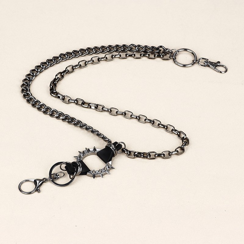2023 Boy Retro Layer Hip Hop Metal Chain Belt With Ring Spike Black Punk Jeans Pants Metal Waist Pocket Chains Belts for Cowgirl
