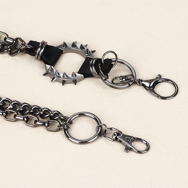 2023 Boy Retro Layer Hip Hop Metal Chain Belt With Ring Spike Black Punk Jeans Pants Metal Waist Pocket Chains Belts for Cowgirl