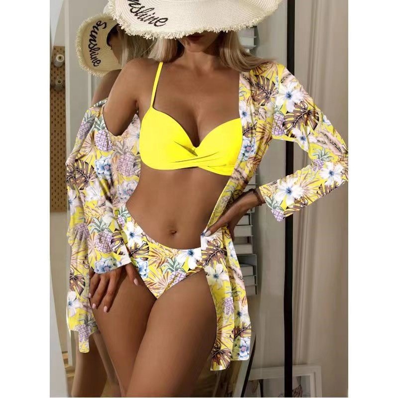2022 new beautiful and generous women's three-piece set of smock long-sleeved bikini beach swimsuit