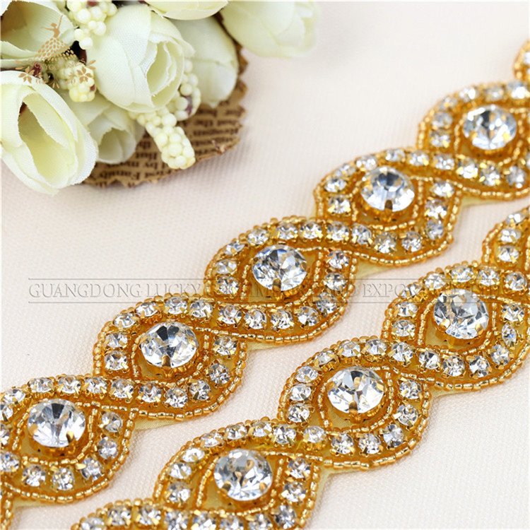 LG-1034Colorful crystal rhinestone chain trim by the yard for wedding belt