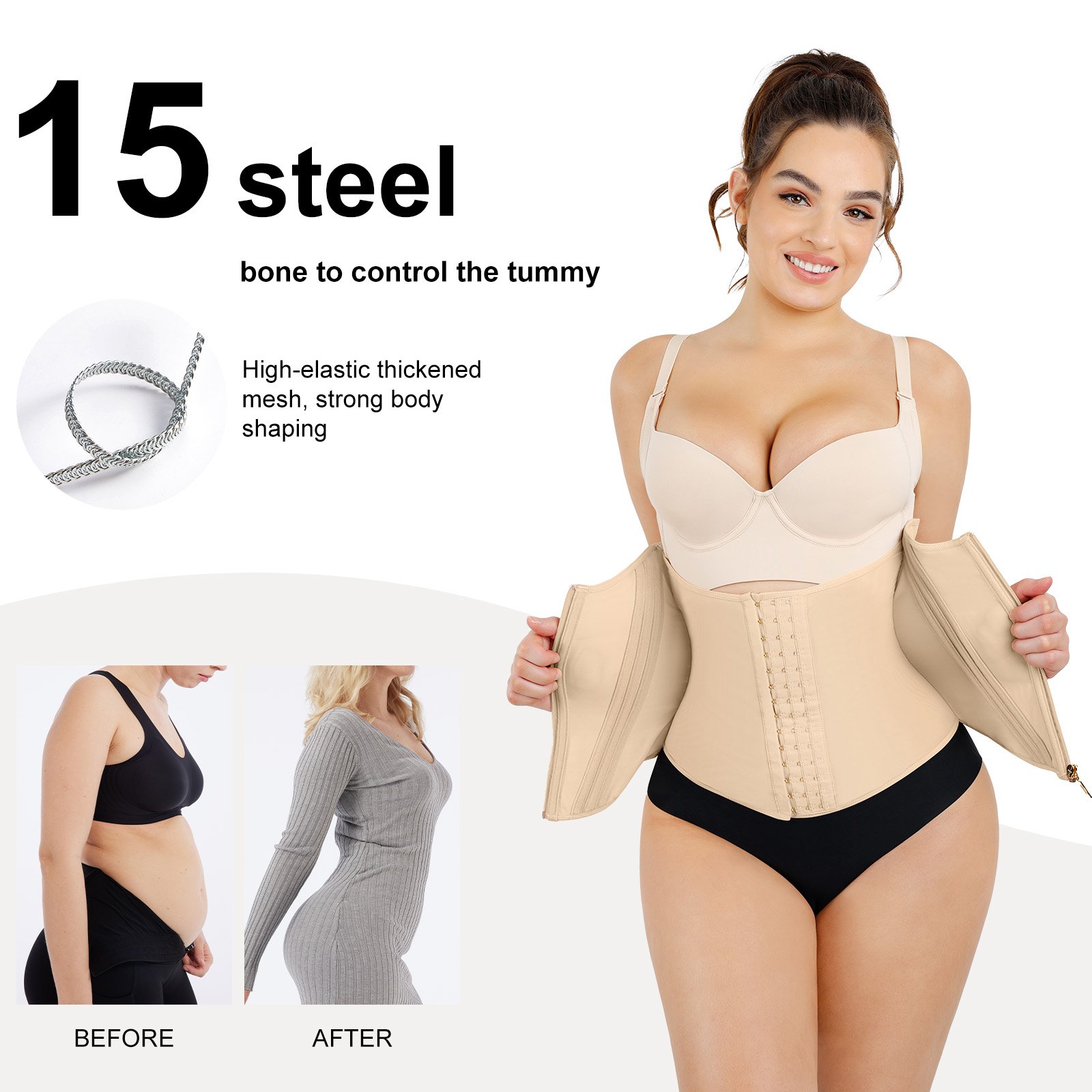 Hexin High Quality Custom Logo Latex 15 Steel Boned Hooks Women Body Slimming Waist Trainer Belt Tummmy Control Body Shaper Vest