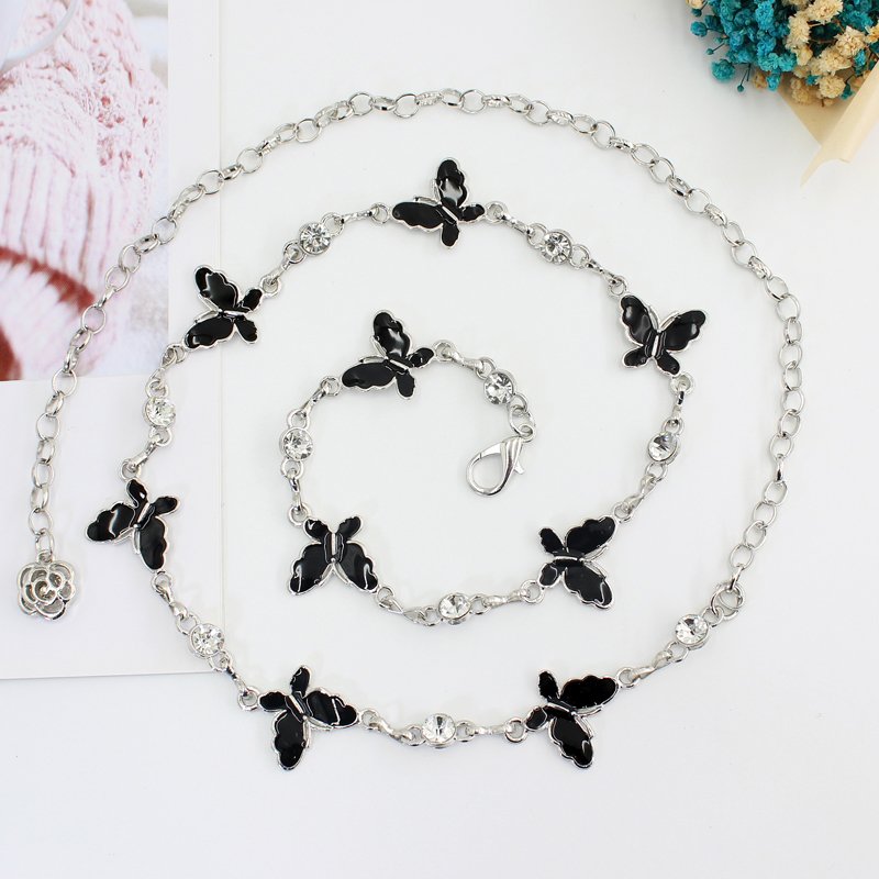 New Fashion Hot sale Plus size metal butterfly rhinestone chain Woman Dress Decorate Simple Waist Belts