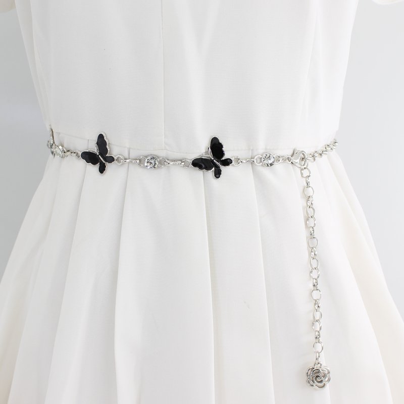 New Fashion Hot sale Plus size metal butterfly rhinestone chain Woman Dress Decorate Simple Waist Belts