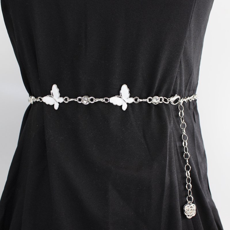 New Fashion Hot sale Plus size metal butterfly rhinestone chain Woman Dress Decorate Simple Waist Belts