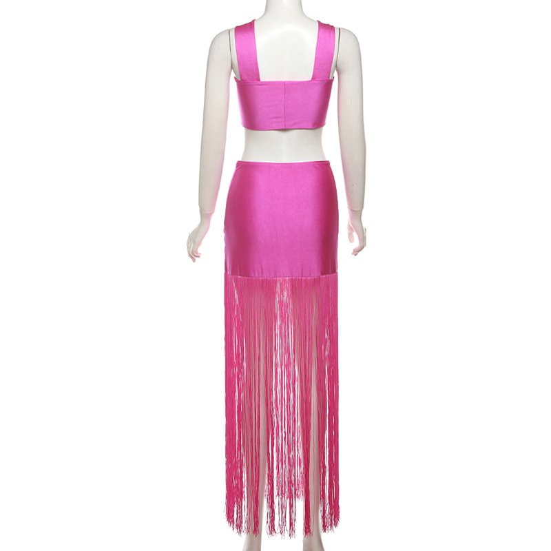 STOCK Bandeau Top Shinny Women's Dress Tassel Party Dress Beachwear