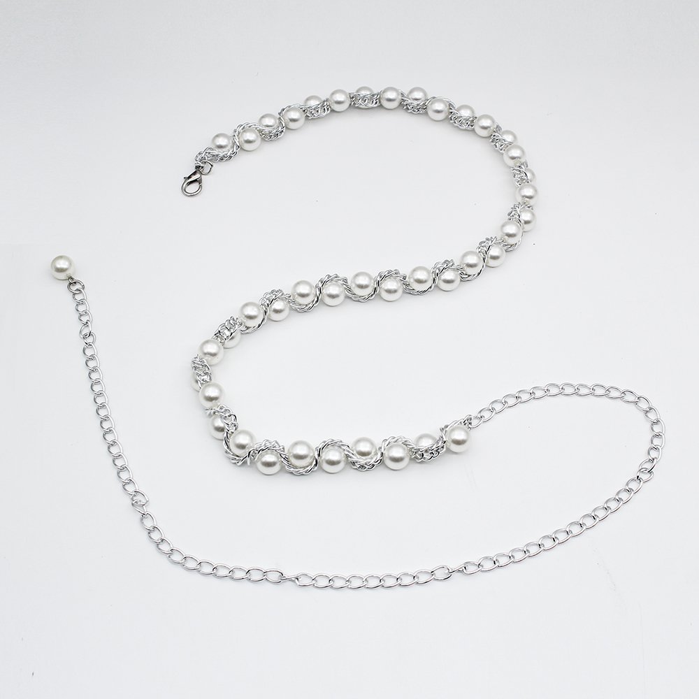 Shiny Big Pearl Chain Belt with Exquisite Metal Chain Links for a Stylish Look