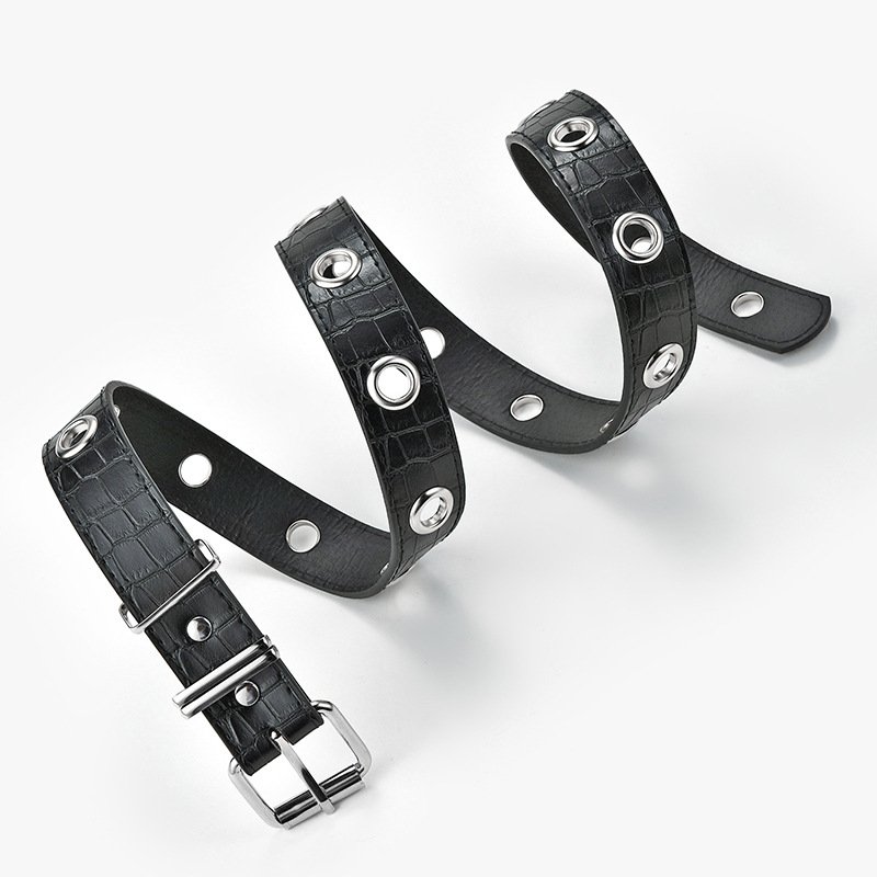 The Internet hit black chain decoration belt female crocodile pattern casual corn buckle versatile jeans belt in stock