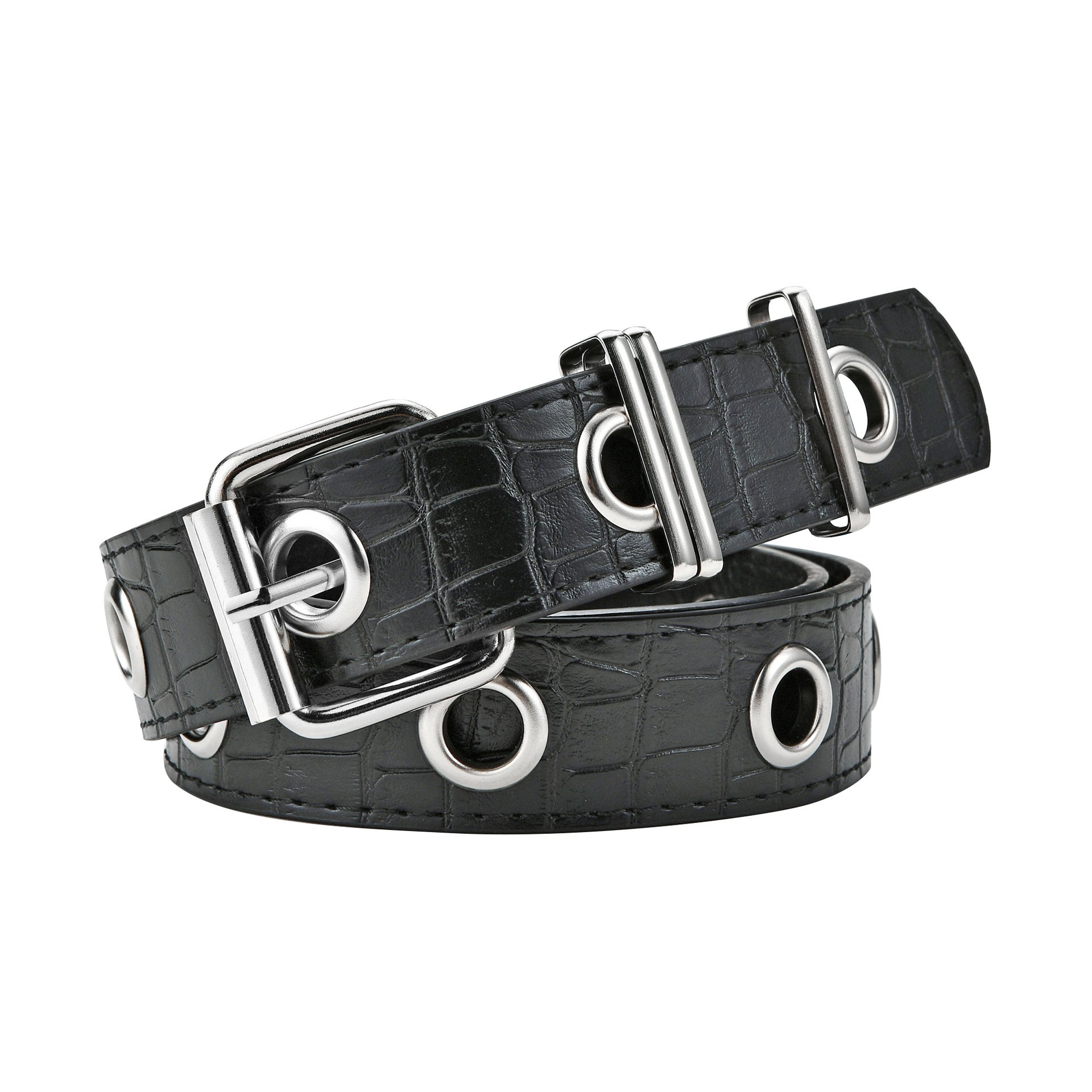 The Internet hit black chain decoration belt female crocodile pattern casual corn buckle versatile jeans belt in stock