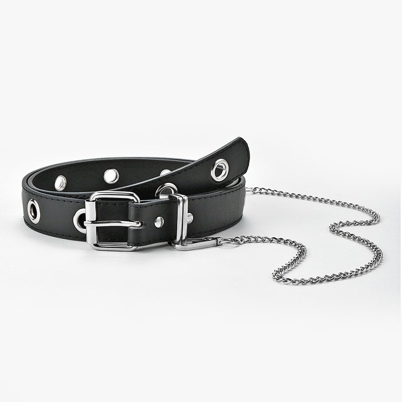 The Internet hit black chain decoration belt female crocodile pattern casual corn buckle versatile jeans belt in stock