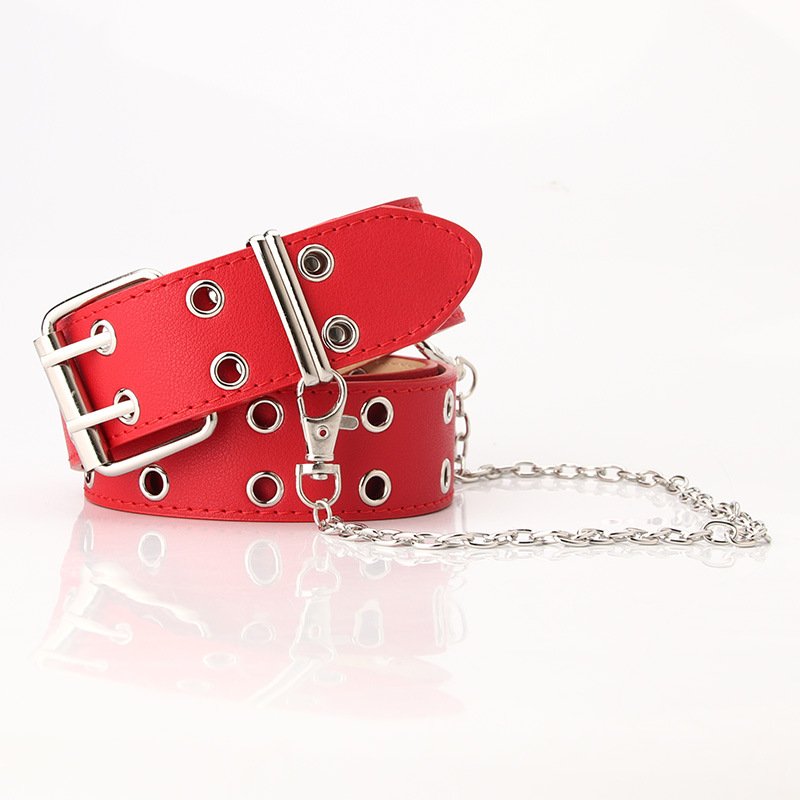 Women Cheap Punk Chain Fashion Belt Adjustable Double Rows Hole Eyelet Waistband with Eyelet Chain Decorative Belts