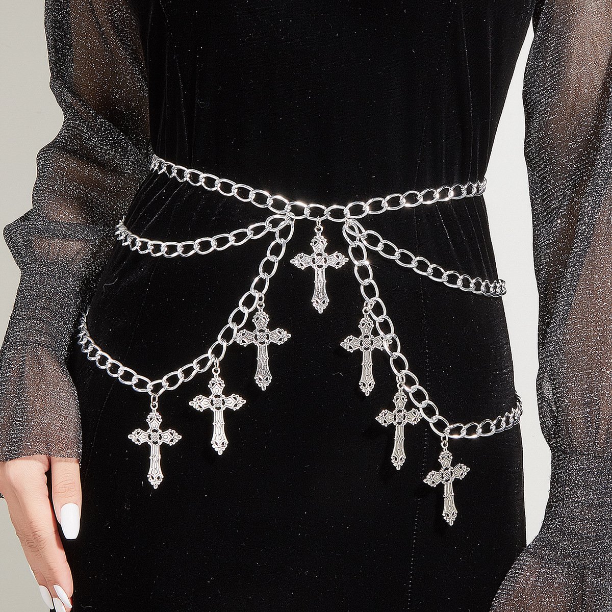 Punk Gothic Chunky Belly Cross Body Chains Adjustable Body Jewelry Accessories Bohemian Layered Waist Chain Belt for Women
