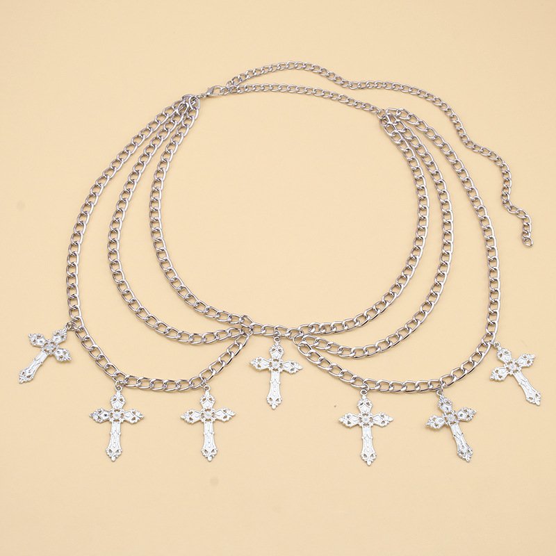 Punk Gothic Chunky Belly Cross Body Chains Adjustable Body Jewelry Accessories Bohemian Layered Waist Chain Belt for Women