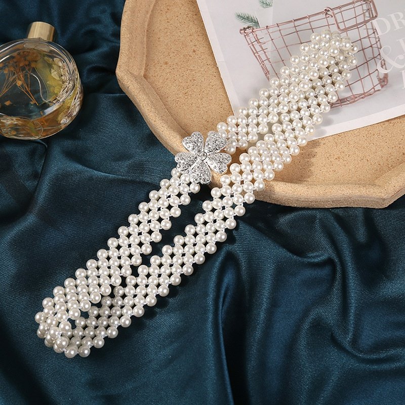 New Arrival Fashion Elastic Flower Beaded Pearl Belts For Women Waist Chain Pearl Body Jewelry