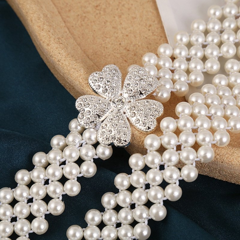 New Arrival Fashion Elastic Flower Beaded Pearl Belts For Women Waist Chain Pearl Body Jewelry
