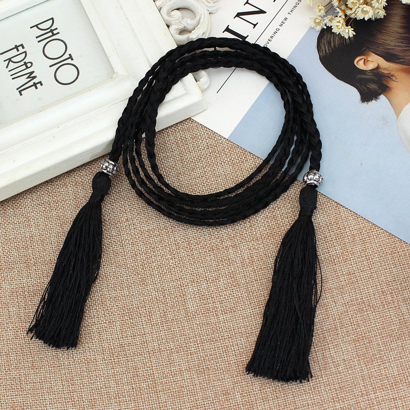 Fine Knotted Decorative Rope Waist Chain Female Braided Tassel Cotton Belt For Women Factory Direct Sale