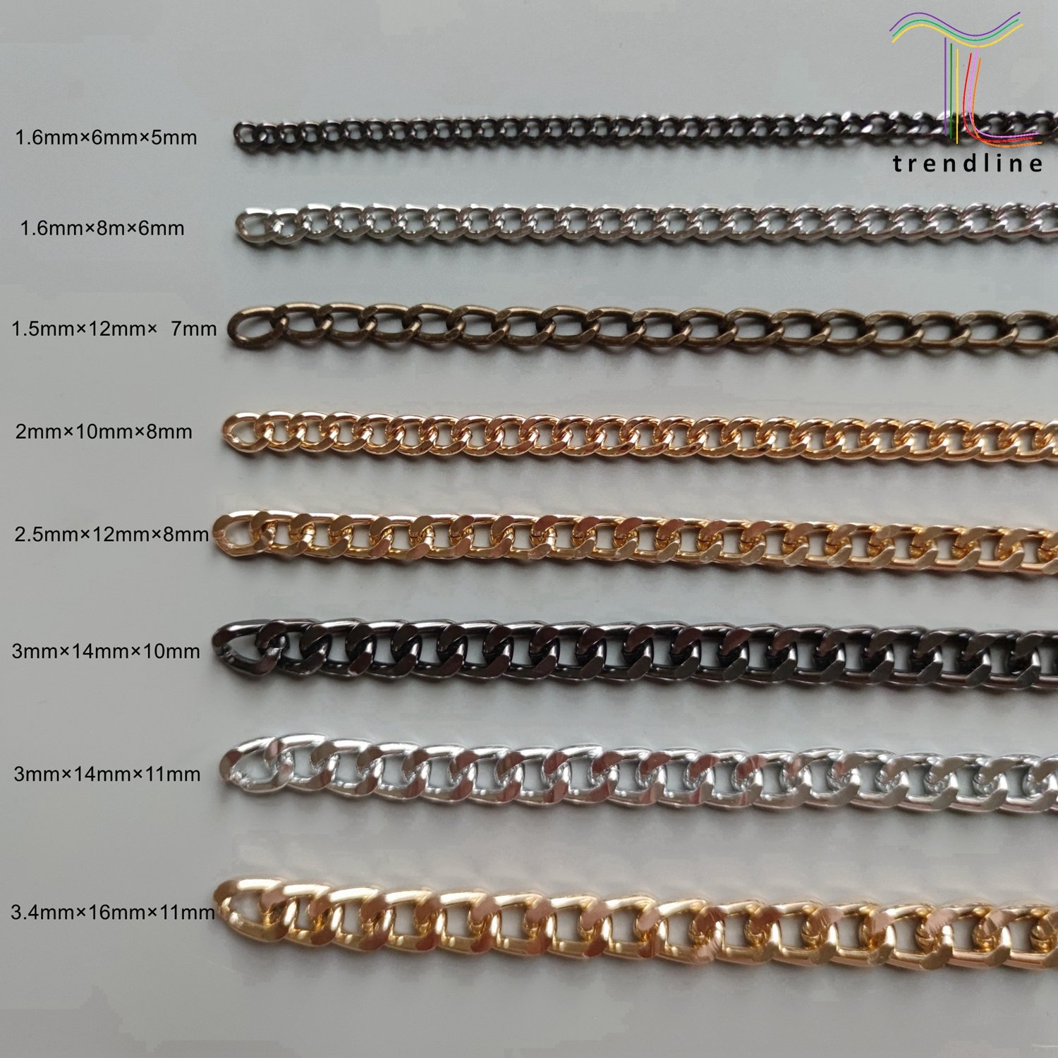 Hot many sizes fashion small big iron aluminum gold silver gunmtal body metal rope jean clothing chains for men women