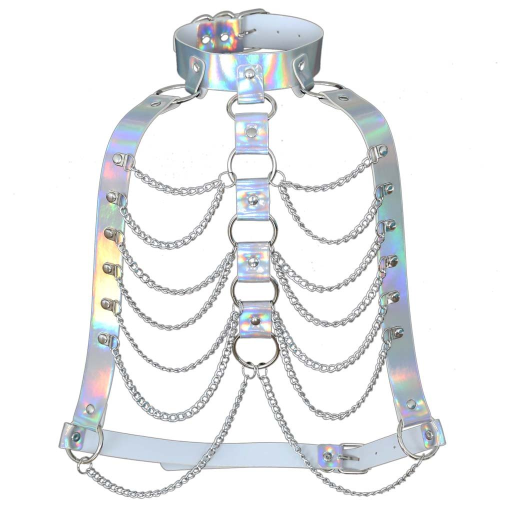 Punk Laser PU Leather Harness Cage Bra Women Adjustable Body Harness Bondage Lingerie Goth Sexy Bra Harness Body Chain belt