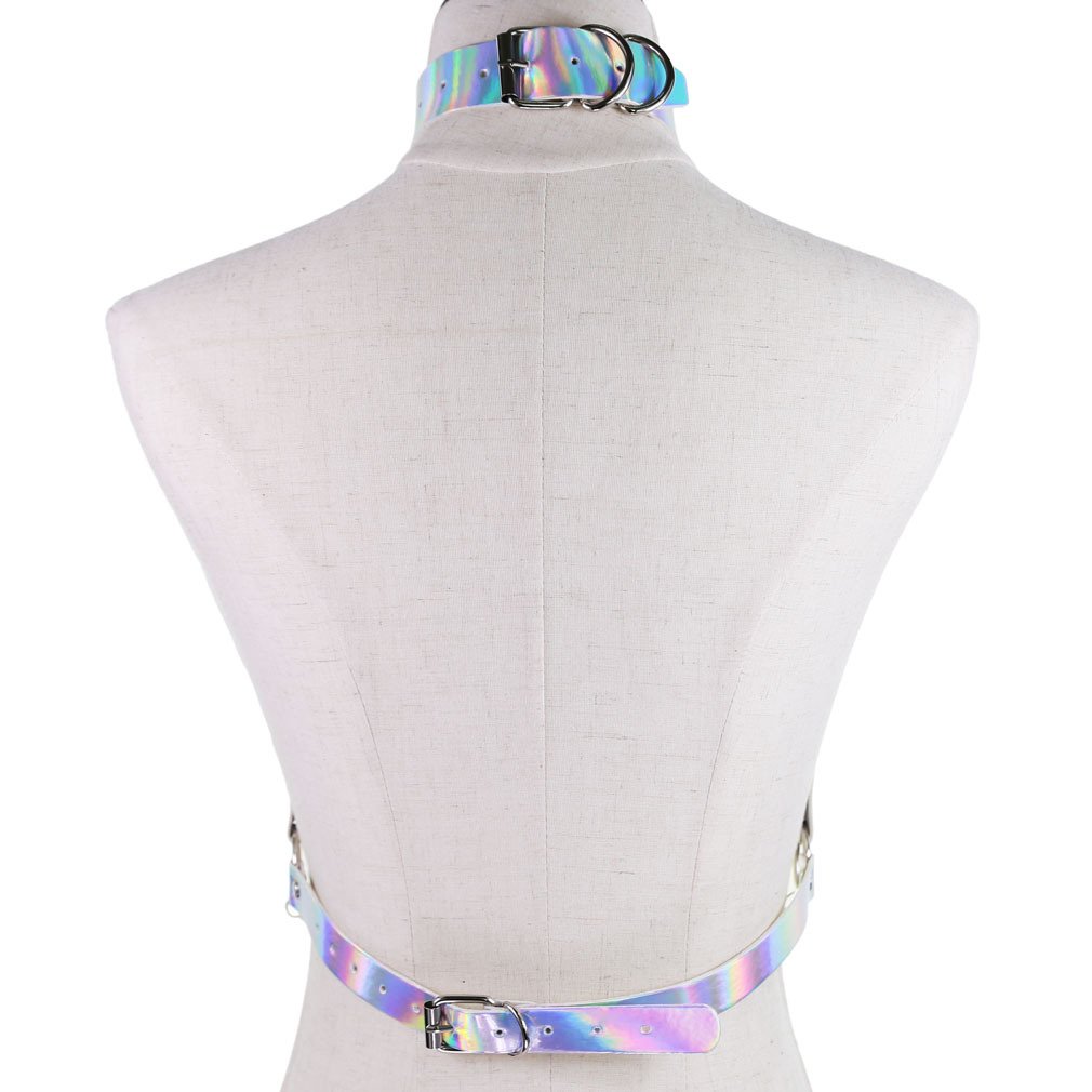 Punk Laser PU Leather Harness Cage Bra Women Adjustable Body Harness Bondage Lingerie Goth Sexy Bra Harness Body Chain belt