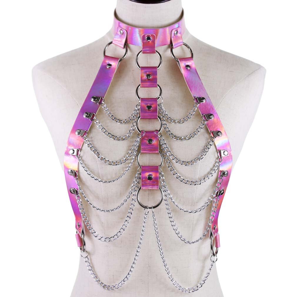 Punk Laser PU Leather Harness Cage Bra Women Adjustable Body Harness Bondage Lingerie Goth Sexy Bra Harness Body Chain belt