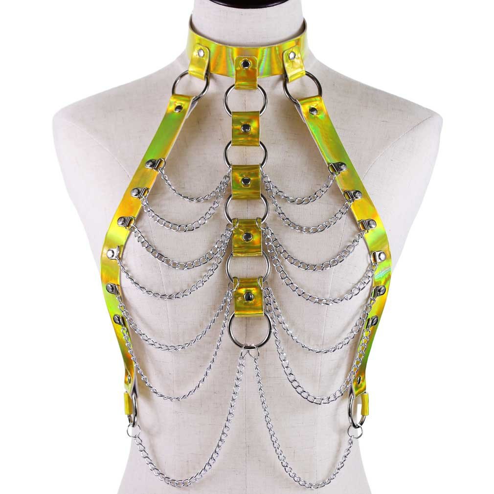 Punk Laser PU Leather Harness Cage Bra Women Adjustable Body Harness Bondage Lingerie Goth Sexy Bra Harness Body Chain belt