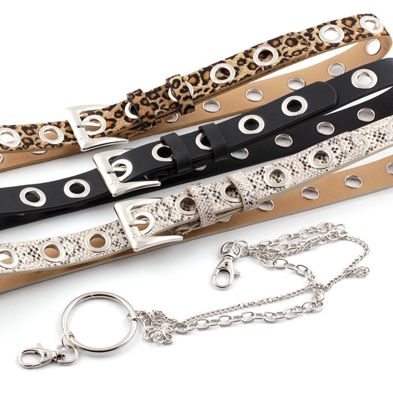 wholesale Rock ring chain pierced eye belt women punk style leopard snake PU belt