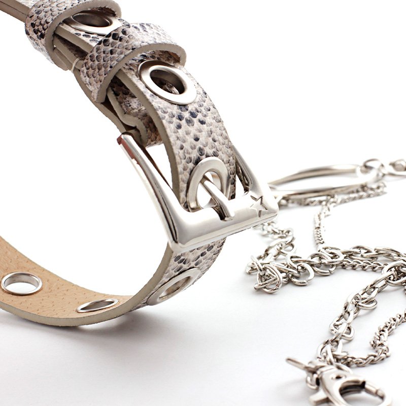 wholesale Rock ring chain pierced eye belt women punk style leopard snake PU belt
