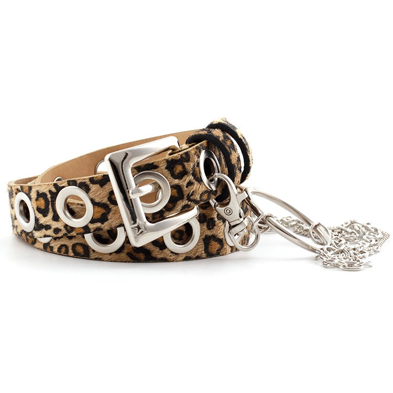 wholesale Rock ring chain pierced eye belt women punk style leopard snake PU belt