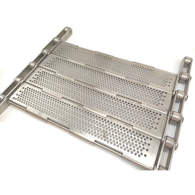Metal perforated plate conveyor belt stainless steel chain link plate wire mesh belt hinged chip belt
