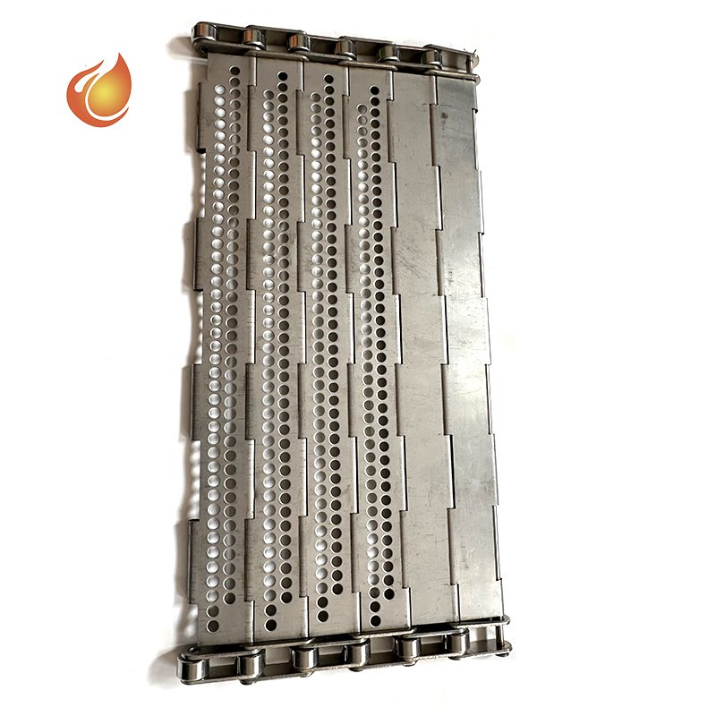 Metal perforated plate conveyor belt stainless steel chain link plate wire mesh belt hinged chip belt