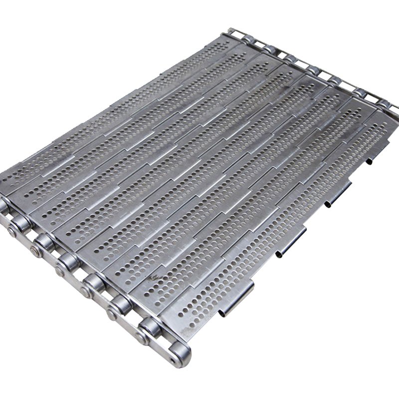 Metal perforated plate conveyor belt stainless steel chain link plate wire mesh belt hinged chip belt