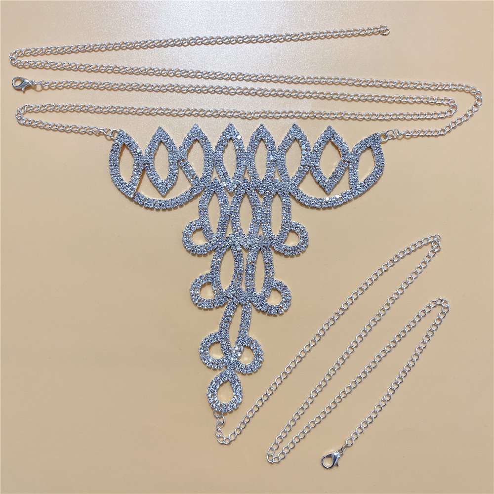 Sexy Bikini Sliver Golden Crystal Flower Shaped Women Thong Panties Body Chain Rhinestone Thong Belt Belly Chains
