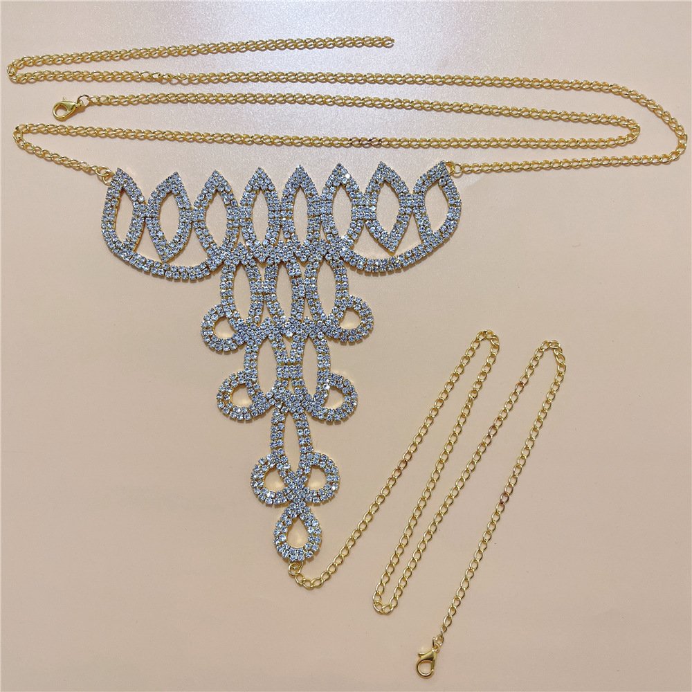Sexy Bikini Sliver Golden Crystal Flower Shaped Women Thong Panties Body Chain Rhinestone Thong Belt Belly Chains