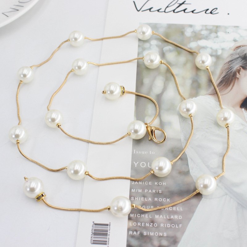 Women's Fashion Pearl Decorative Metal Waist Chain Waist Belt For Dress