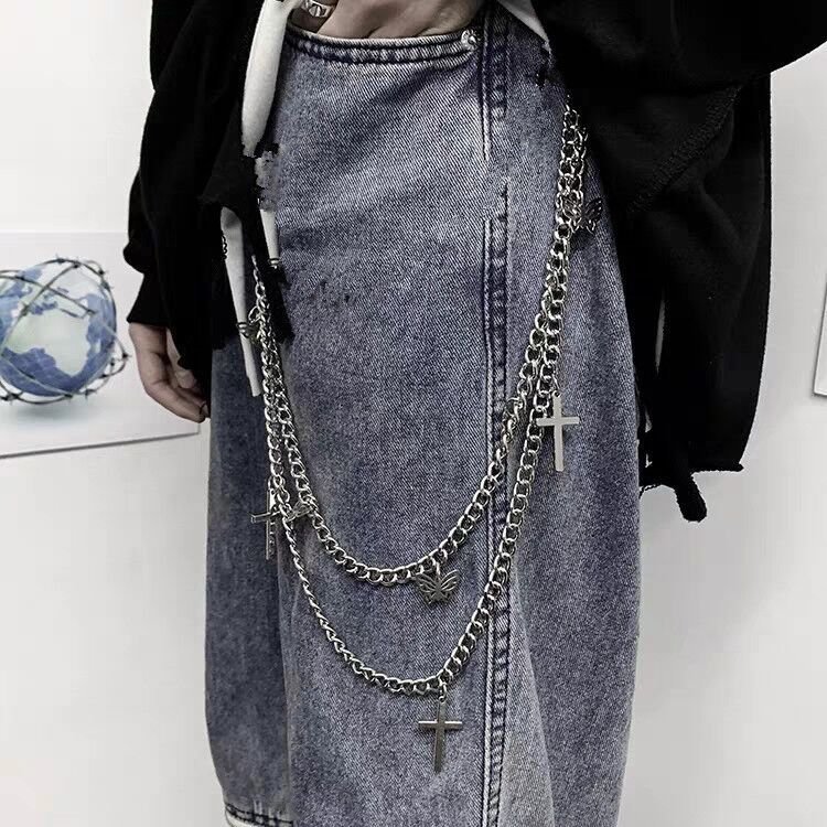 Butterfly Classic Fashion Cross Trouser Chains Belts Waist Chains Double-layer Metal Chain Women Pants Accessories