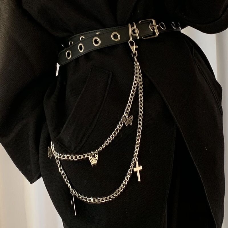 Butterfly Classic Fashion Cross Trouser Chains Belts Waist Chains Double-layer Metal Chain Women Pants Accessories