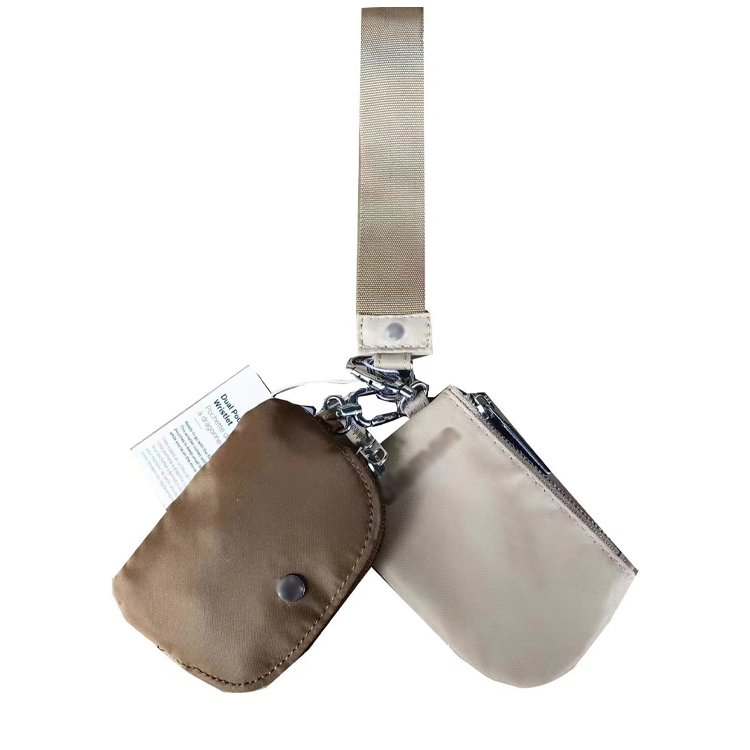 Women lulu Mini Zip dual card pouch wristlet wallet Wallet Coin Bag lululemone wrist keychains