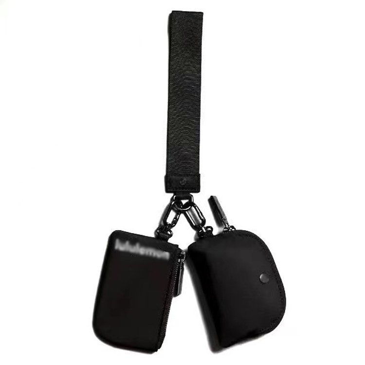 Women lulu Mini Zip dual card pouch wristlet wallet Wallet Coin Bag lululemone wrist keychains